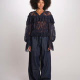 SHARLEEN camicia pizzo con balze PF26-052 NAVY sea ny 