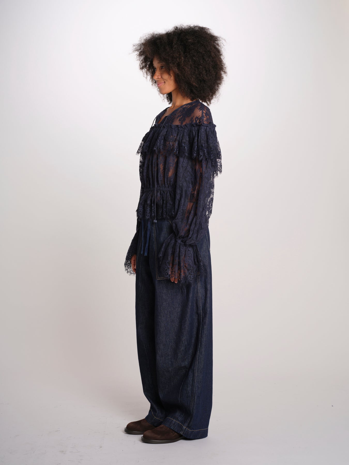SHARLEEN camicia pizzo con balze PF26-052 NAVY sea ny 
