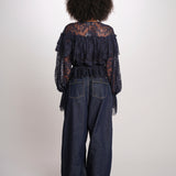 SHARLEEN camicia pizzo con balze PF26-052 NAVY sea ny 