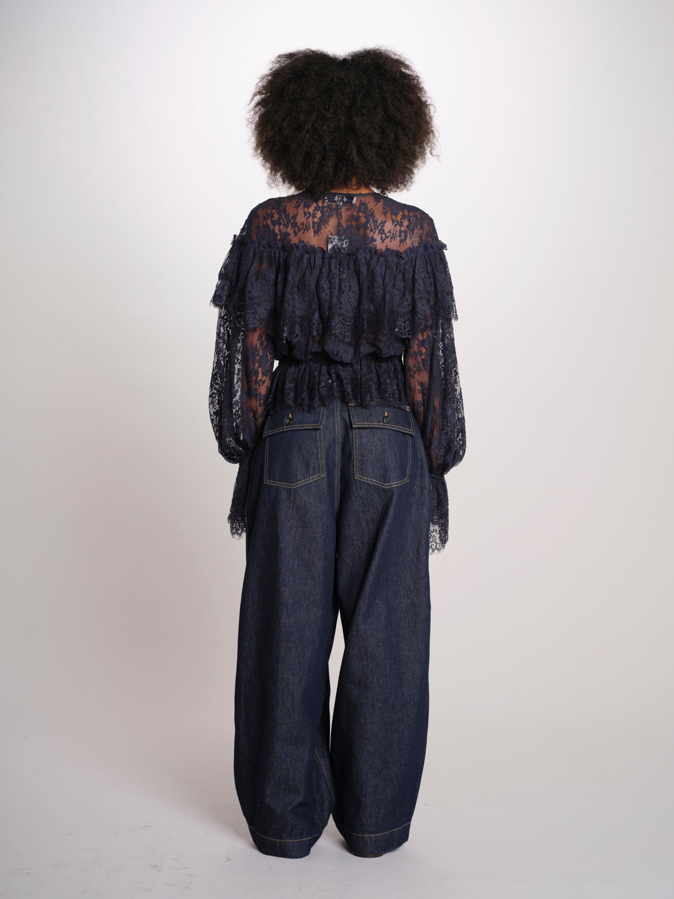 SHARLEEN camicia pizzo con balze PF26-052 NAVY sea ny 