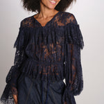 SHARLEEN camicia pizzo con balze PF26-052 NAVY sea ny 