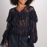 SHARLEEN camicia pizzo con balze PF26-052 NAVY sea ny 