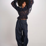SHARLEEN camicia pizzo con balze PF26-052 NAVY sea ny 