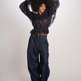 SHARLEEN camicia pizzo con balze PF26-052 NAVY sea ny 