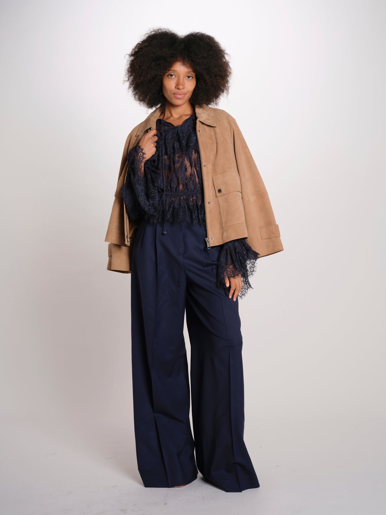 SHARLEEN camicia pizzo con balze PF26-052 NAVY sea ny 