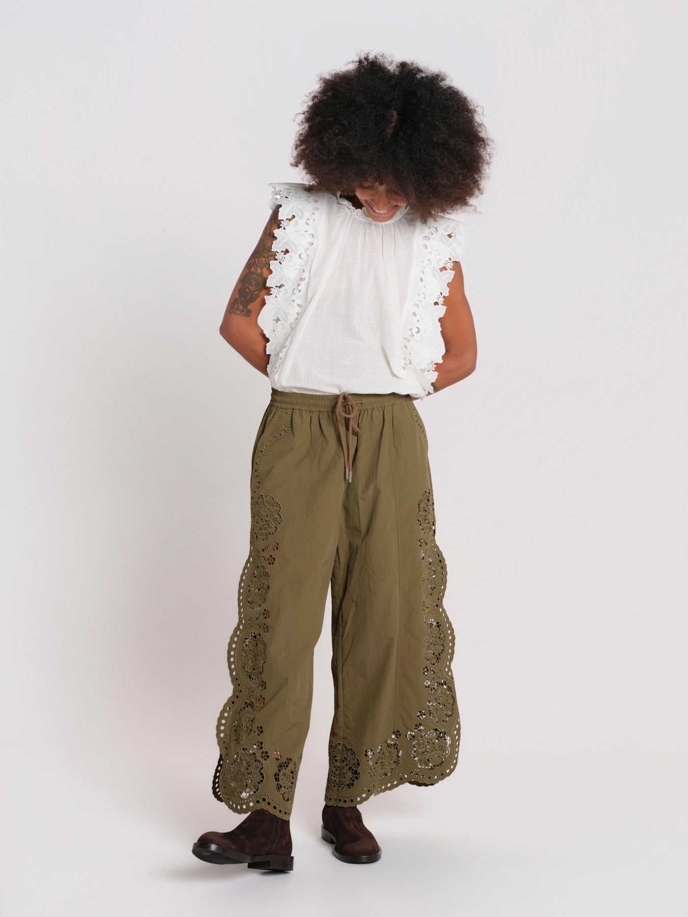 VITTORIA pantalone laserato PF26-072 OLIVE sea ny 