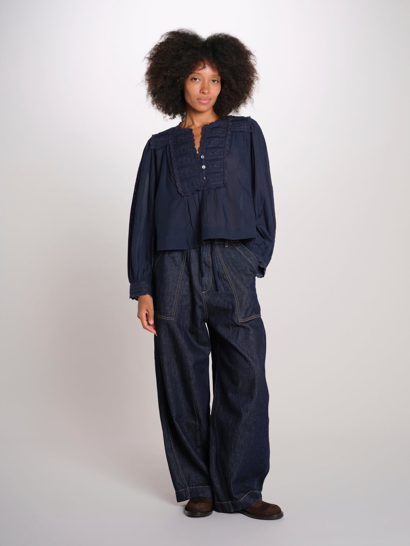 ELIZA camicia manica lunga con plastron PF26-111 NAVY sea ny 