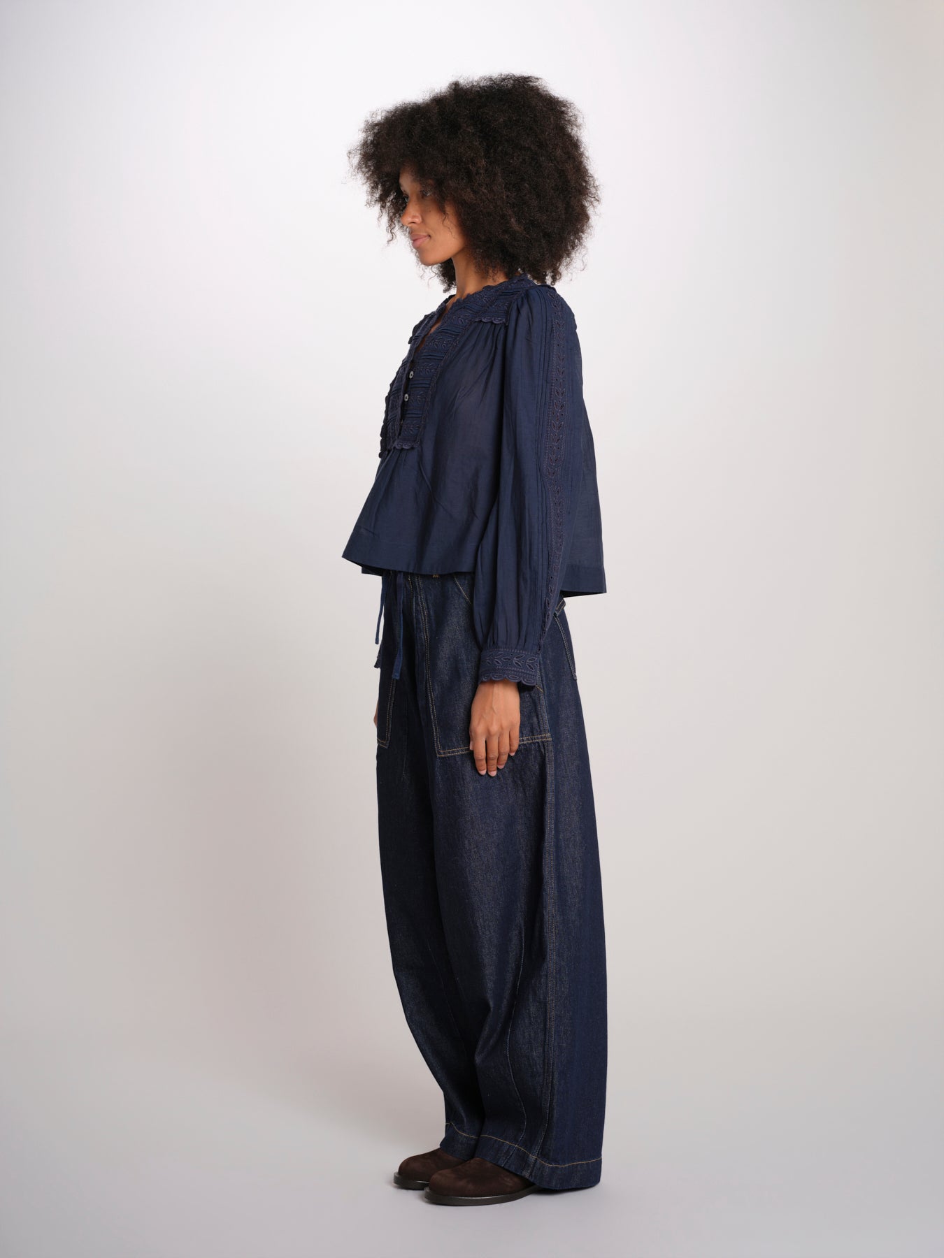 ELIZA camicia manica lunga con plastron PF26-111 NAVY sea ny 