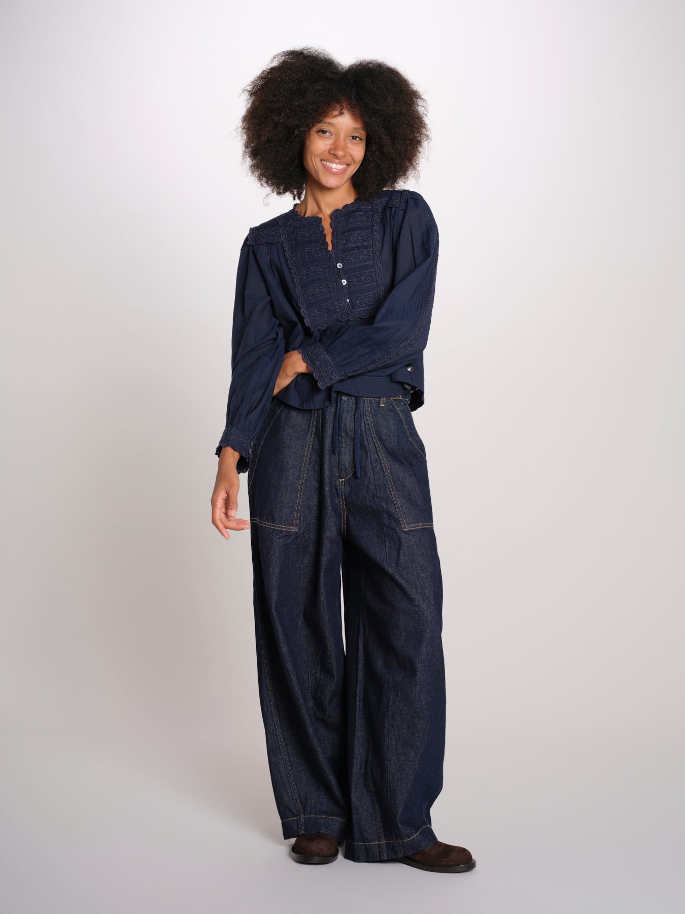 ELIZA camicia manica lunga con plastron PF26-111 NAVY sea ny 