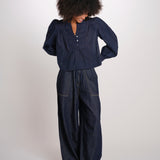 ELIZA camicia manica lunga con plastron PF26-111 NAVY sea ny 