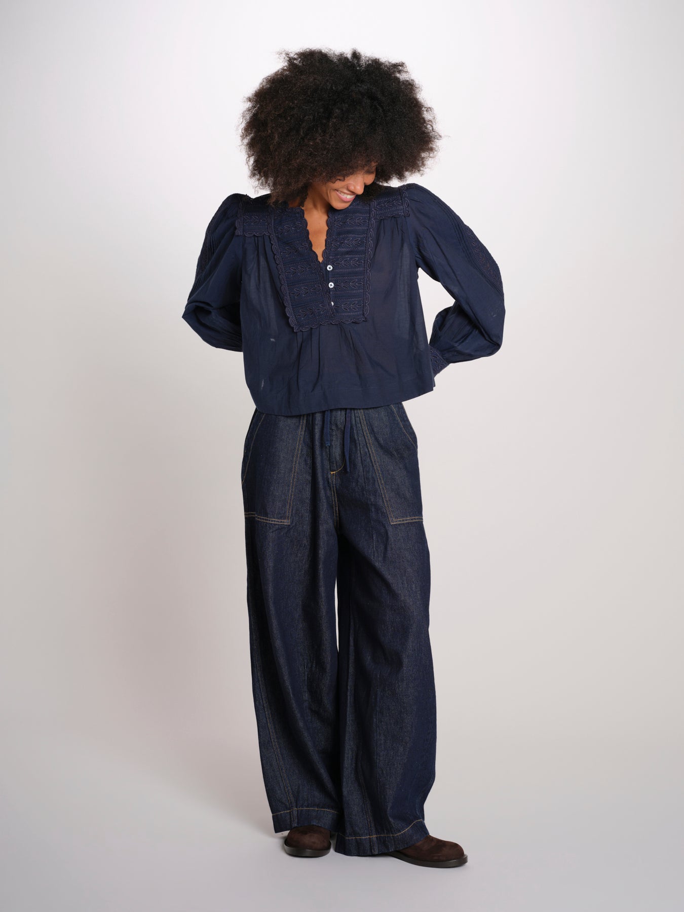 ELIZA camicia manica lunga con plastron PF26-111 NAVY sea ny 