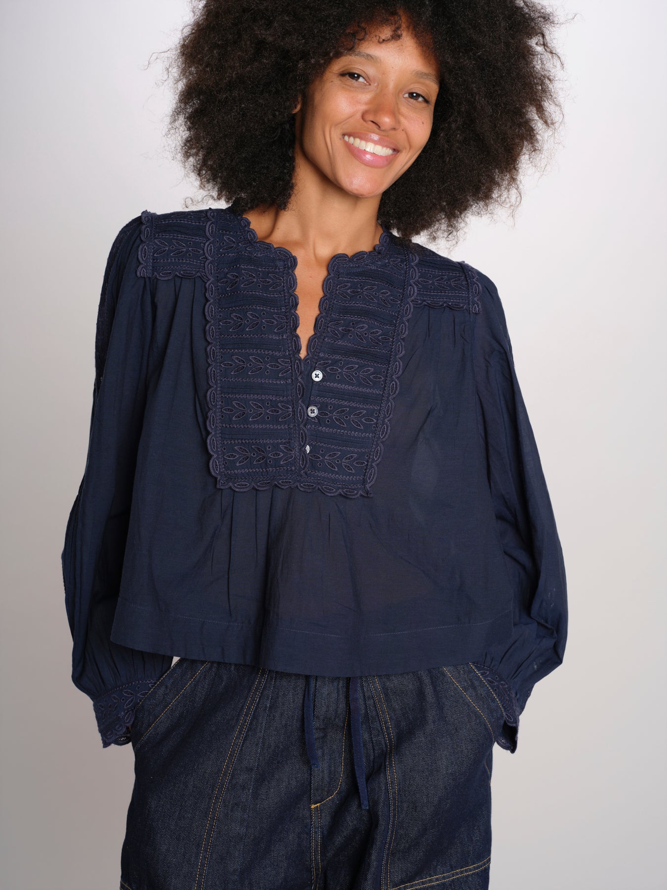ELIZA camicia manica lunga con plastron PF26-111 NAVY sea ny 