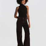 CLARA pantalone dritto velluto millerighe CLARA RIBBEDVELVET DARK BROWN true avenue 