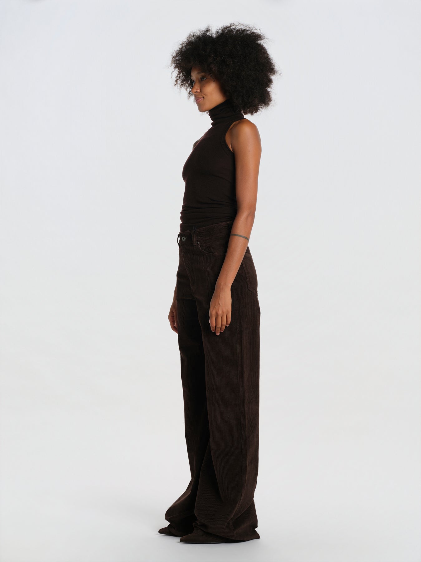 CLARA pantalone dritto velluto millerighe CLARA RIBBEDVELVET DARK BROWN true avenue 