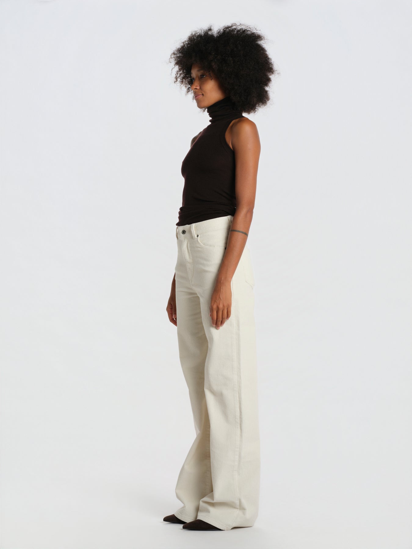 CLARA pantalone dritto velluto millerighe CLARA RIBBEDVELVET IVORY true avenue 