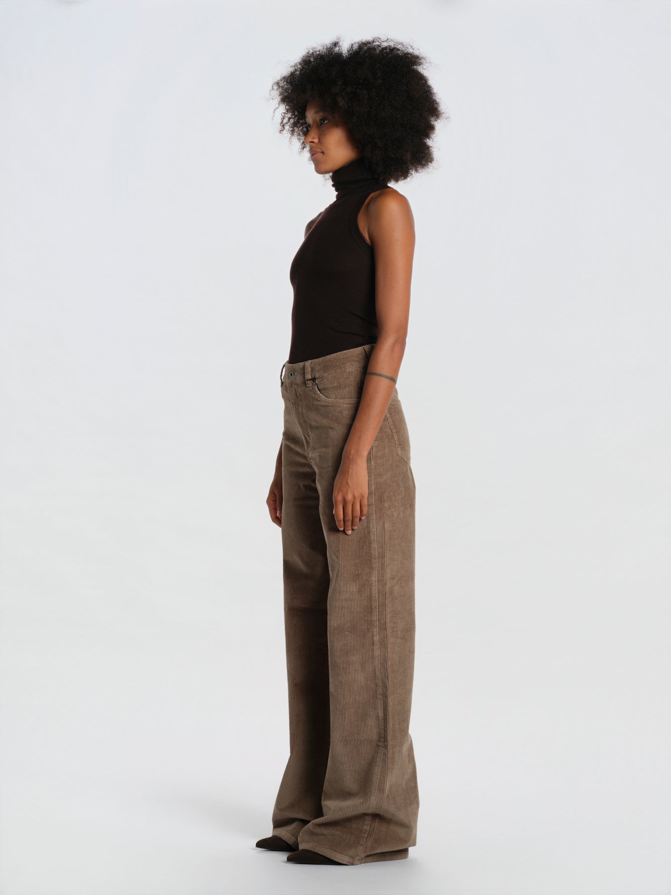 CLARA pantalone dritto velluto millerighe CLARA RIBBEDVELVET TAUPE true avenue 