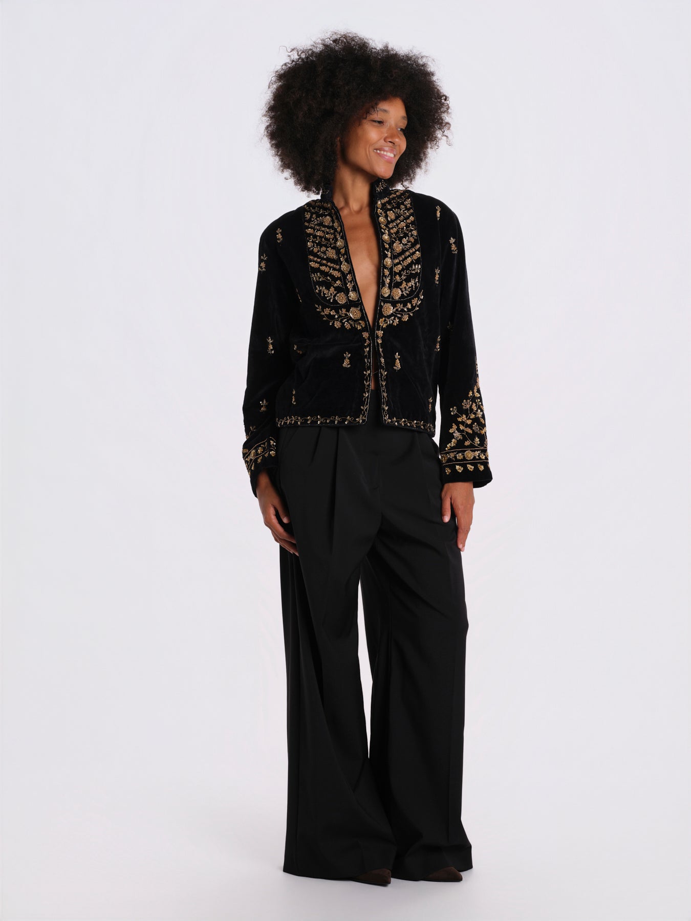 CAMILLE giacca velluto perline FW26CAMJAC BLACK v de vinster 