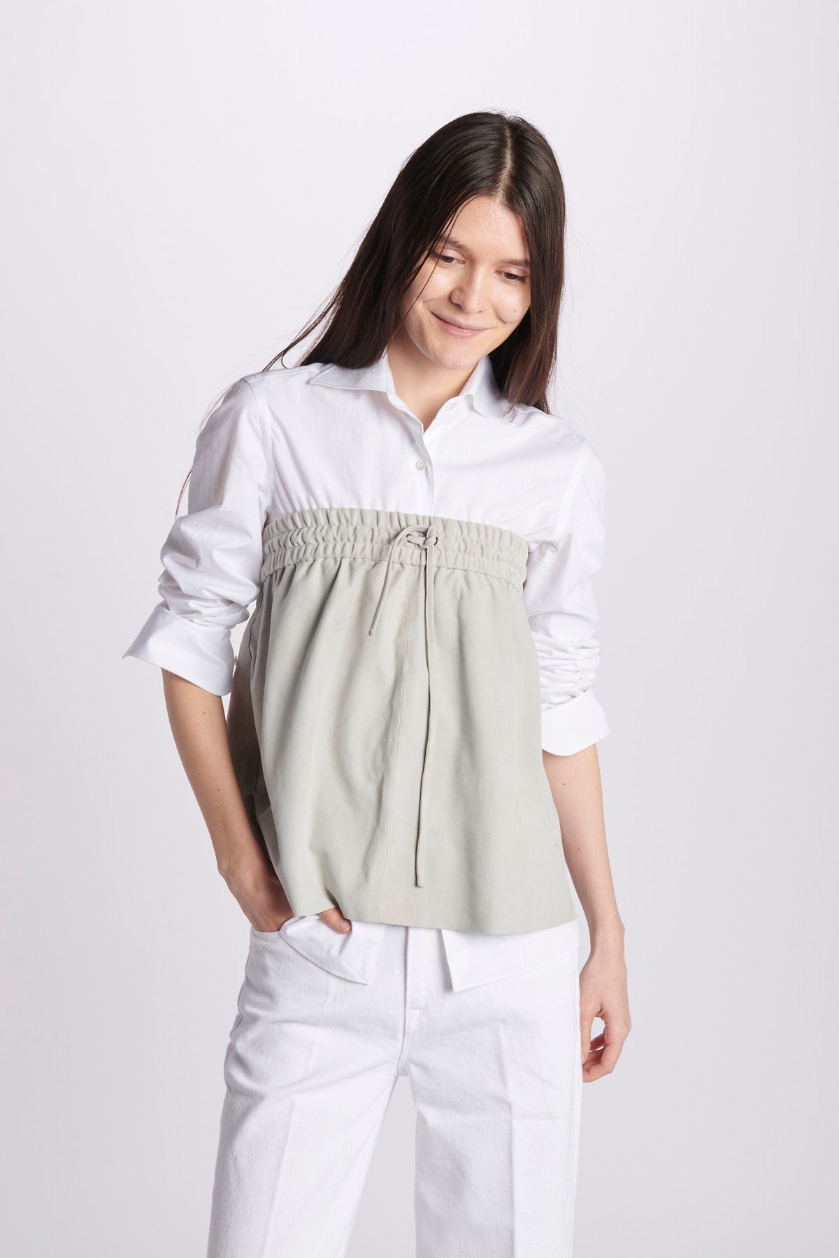 Top camoscio coulisse MIL046 BEIGE CHIARO milaura 