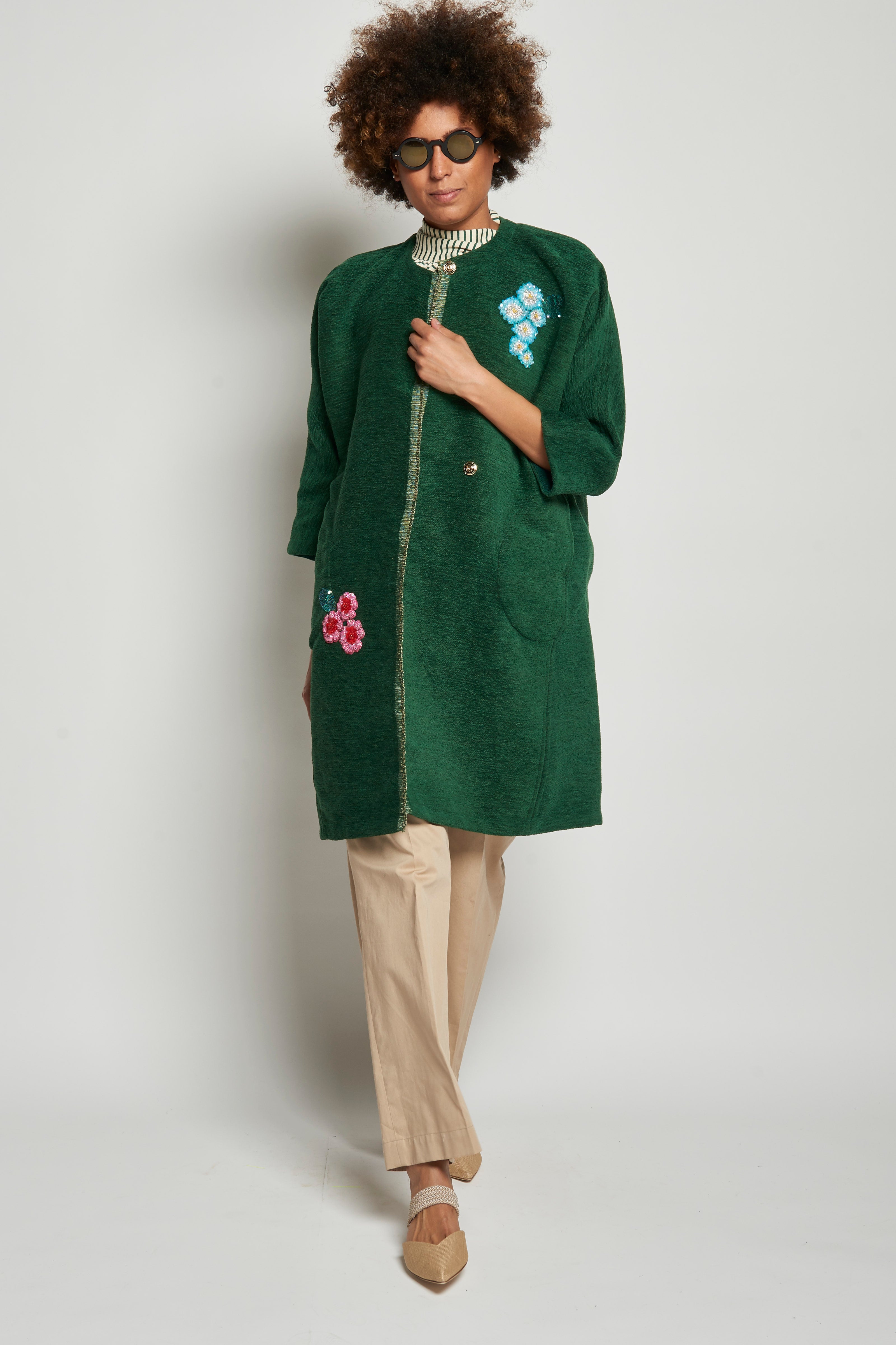 Cappotto ricamato 20C 1PRE CT32EMB GREEN marit ilison 