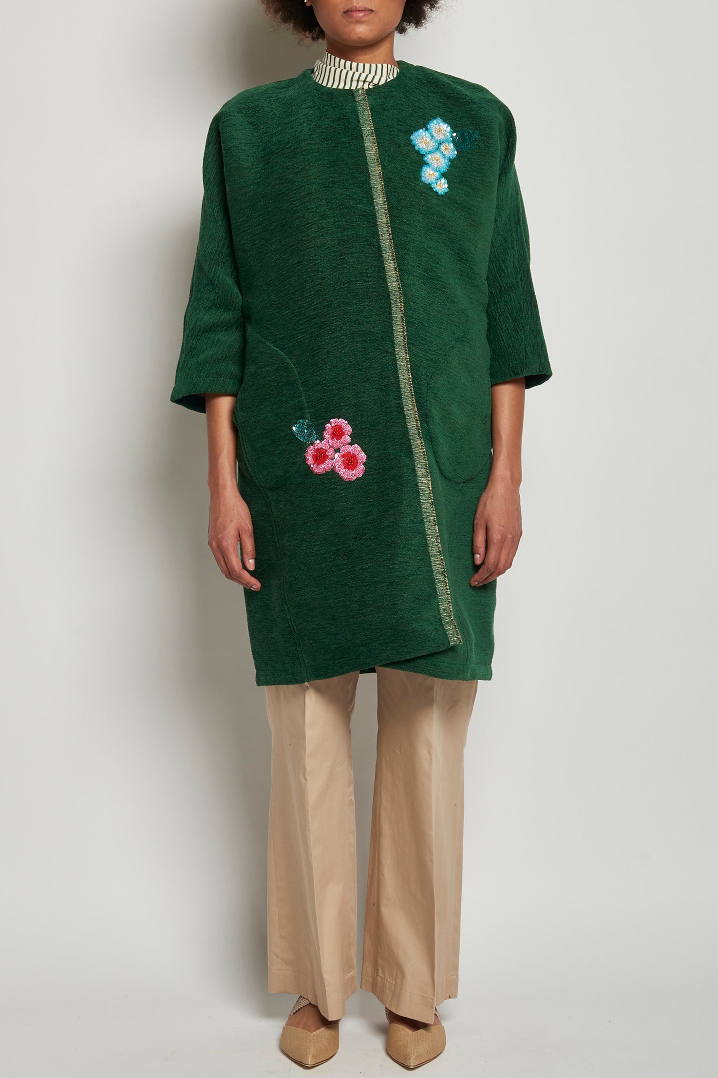 Cappotto ricamato 20C 1PRE CT32EMB GREEN marit ilison 