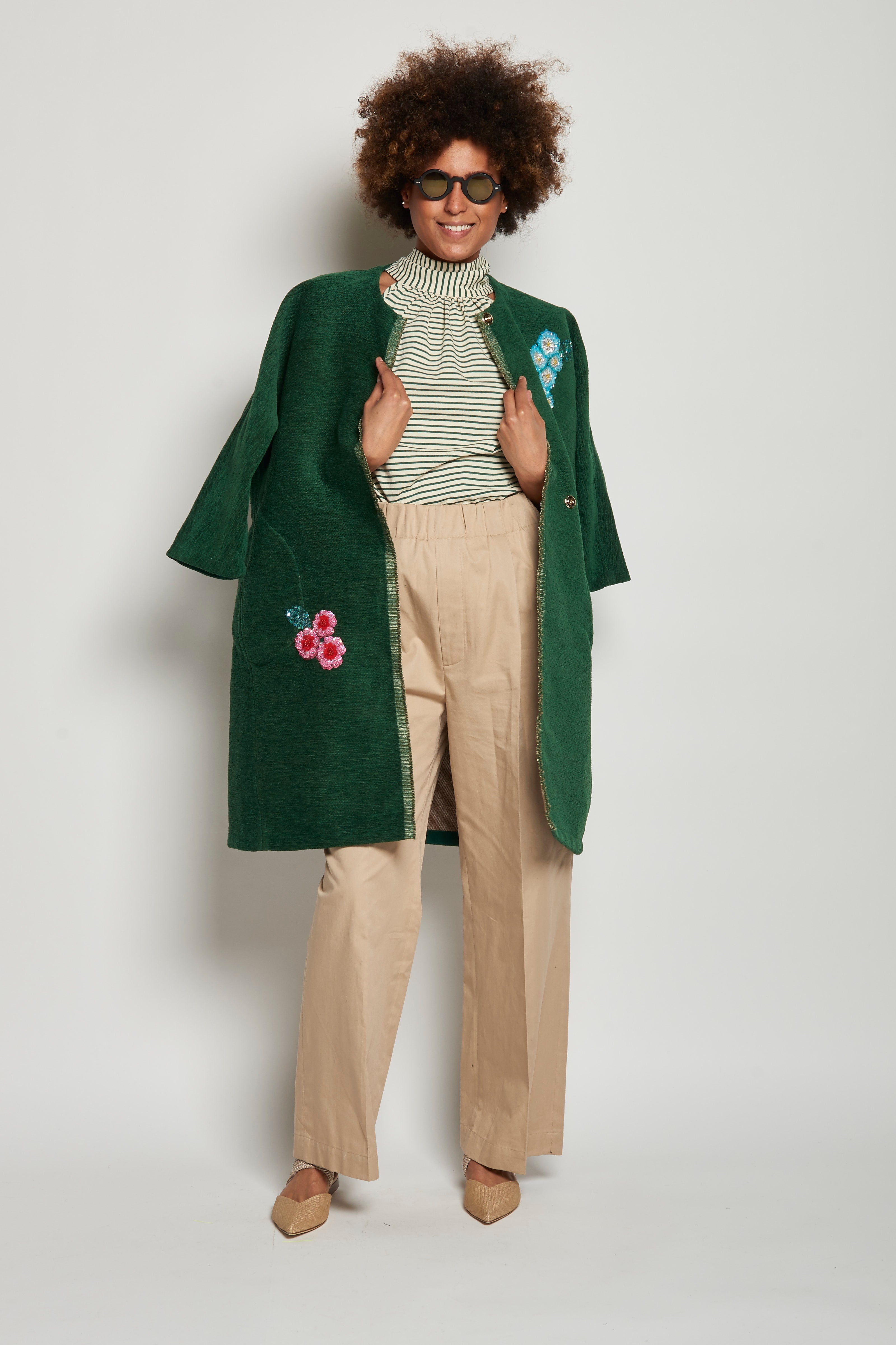Cappotto ricamato 20C 1PRE CT32EMB GREEN marit ilison 