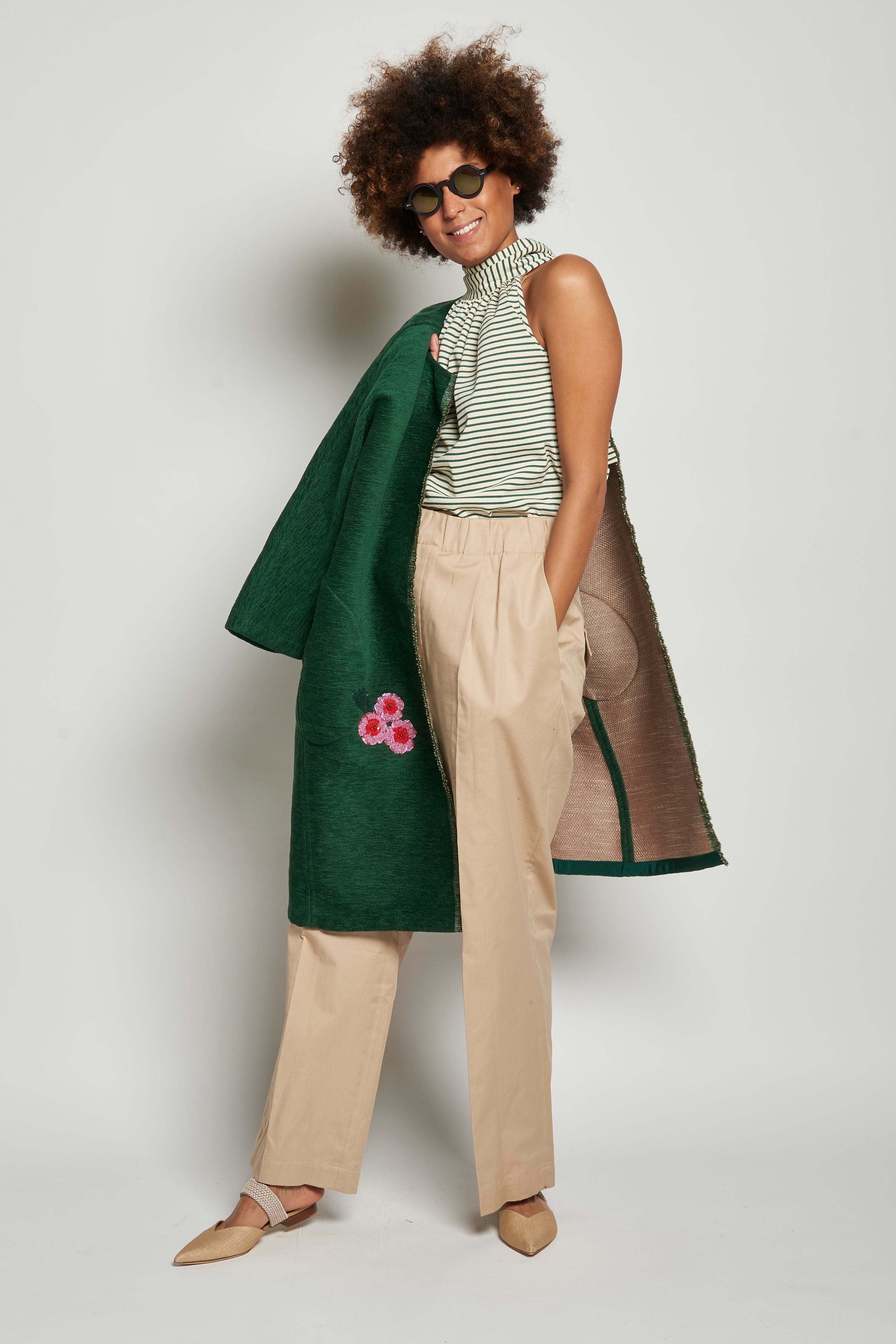 Cappotto ricamato 20C 1PRE CT32EMB GREEN marit ilison 