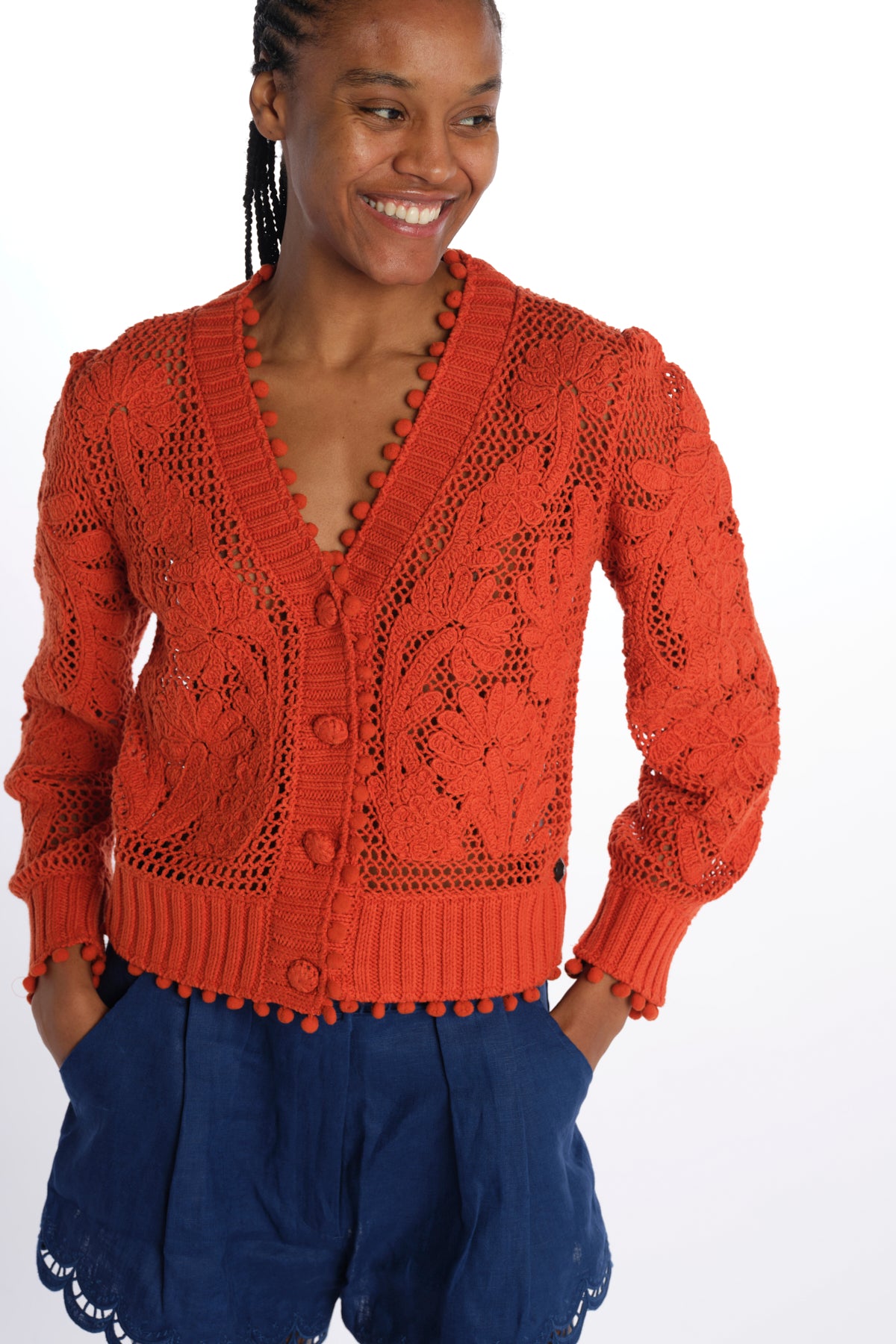Cardigan FLORAL ORANGE cotone pizzo 332360 ORANGE farm rio 