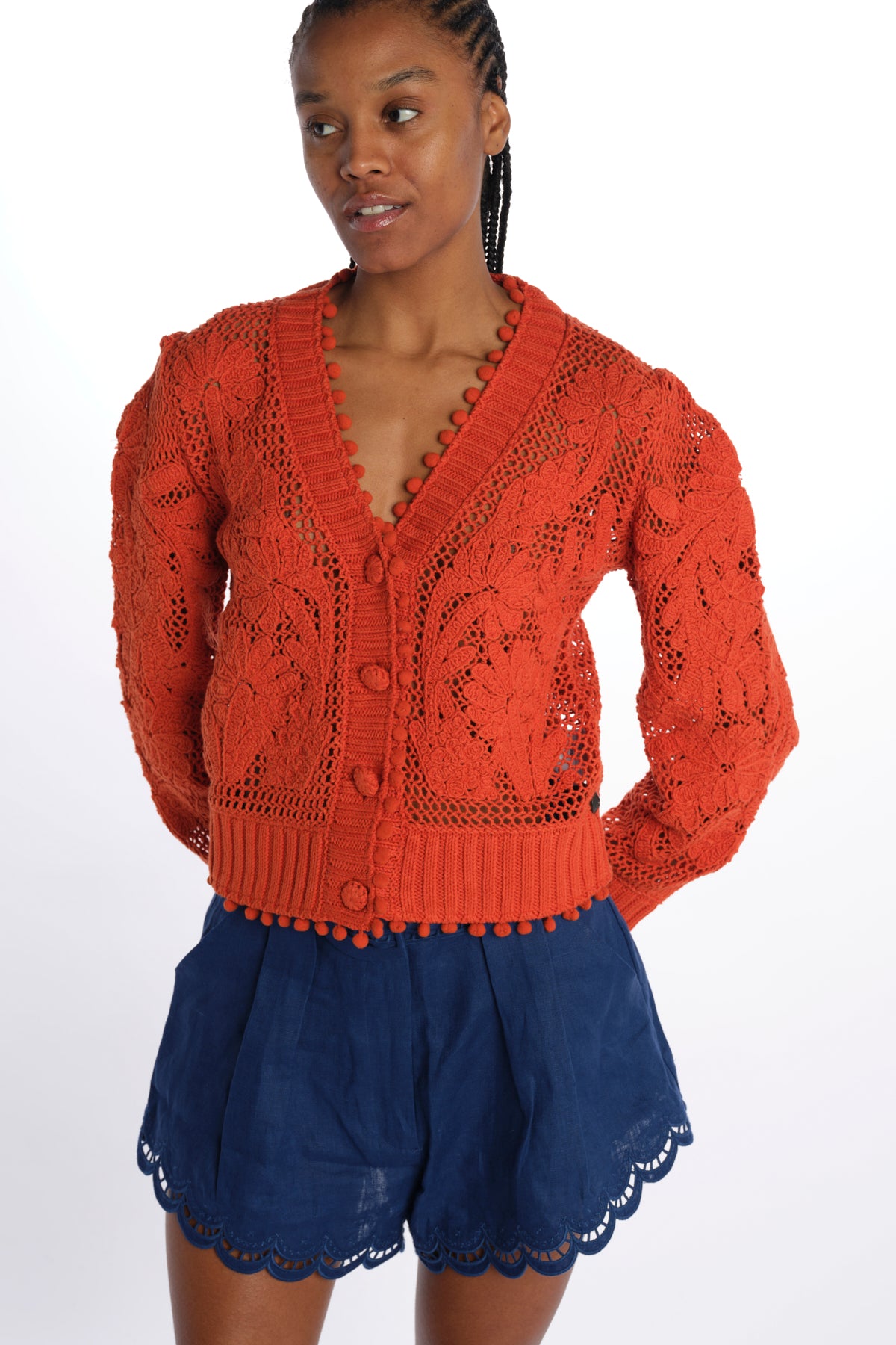 Cardigan FLORAL ORANGE cotone pizzo 332360 ORANGE farm rio 