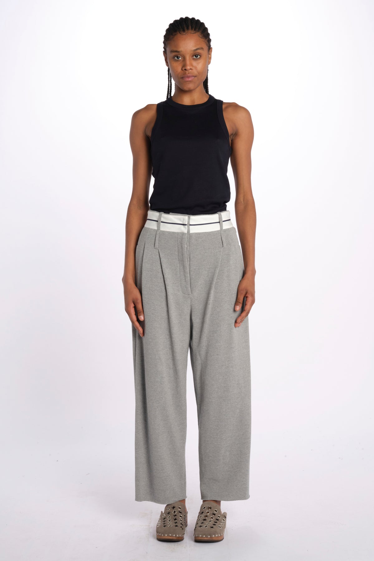 Pantalone  pences con cintura bianca DIANA PANT GREY jejia 