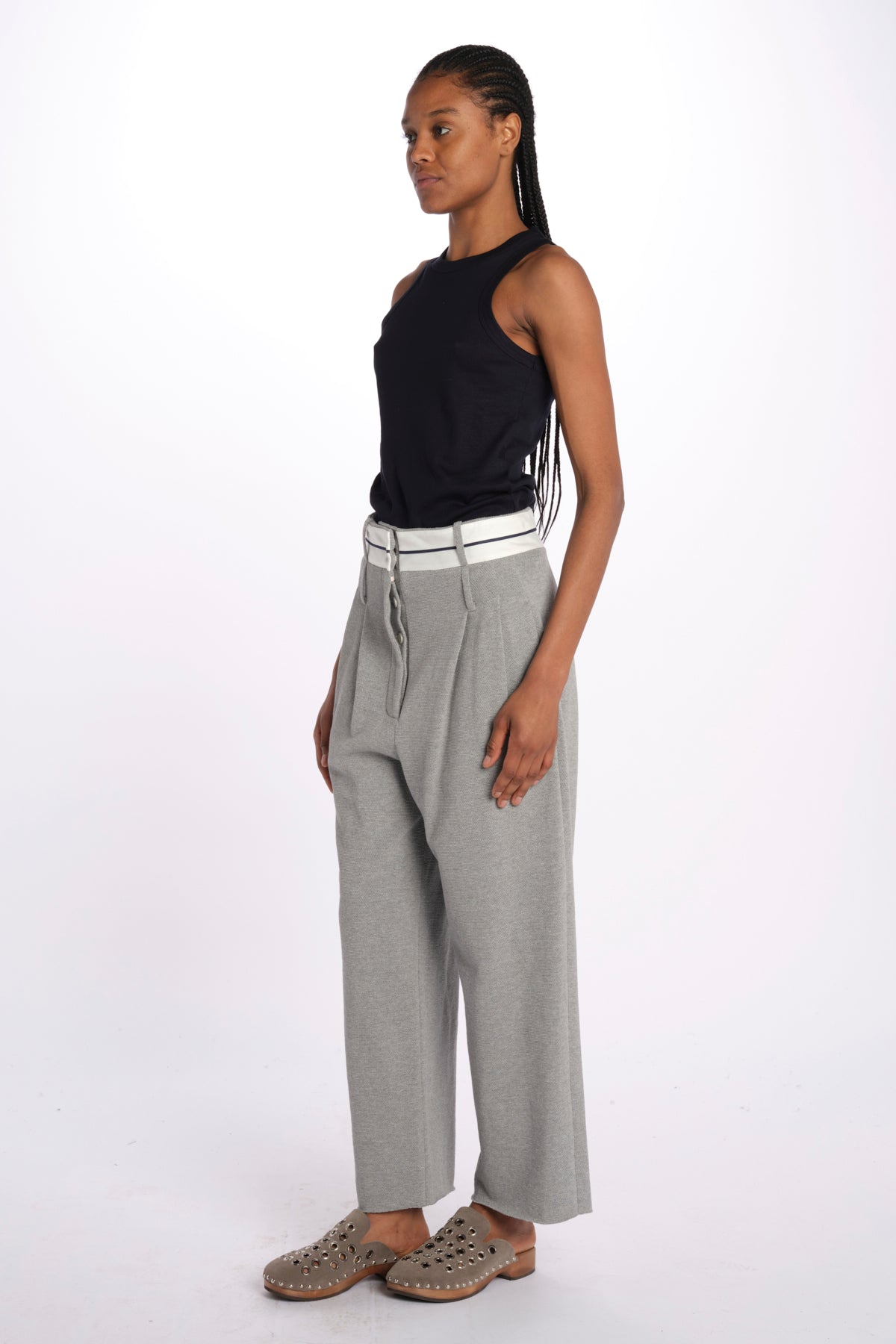Pantalone  pences con cintura bianca DIANA PANT GREY jejia 