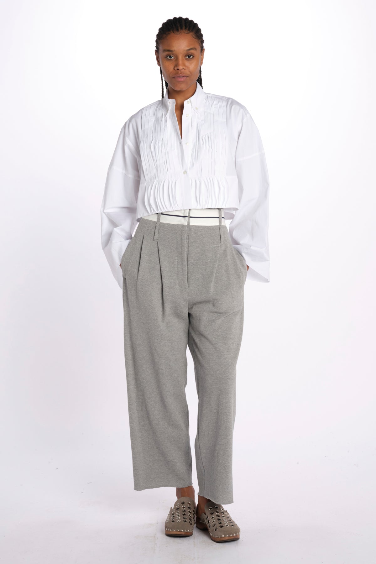 Pantalone  pences con cintura bianca DIANA PANT GREY jejia 