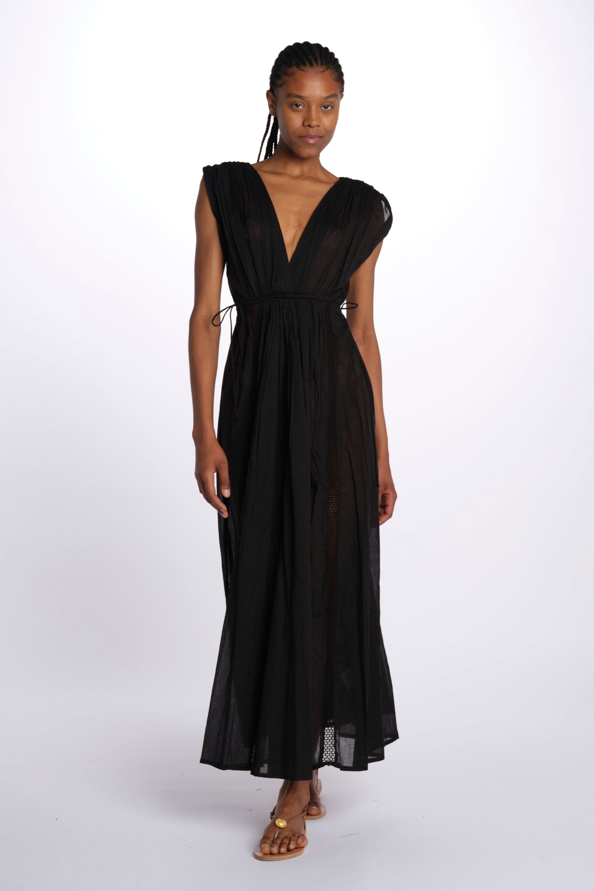 MIKONOS maxi abito con scollo senza maniche MIKONOS NOIR laraethnics 