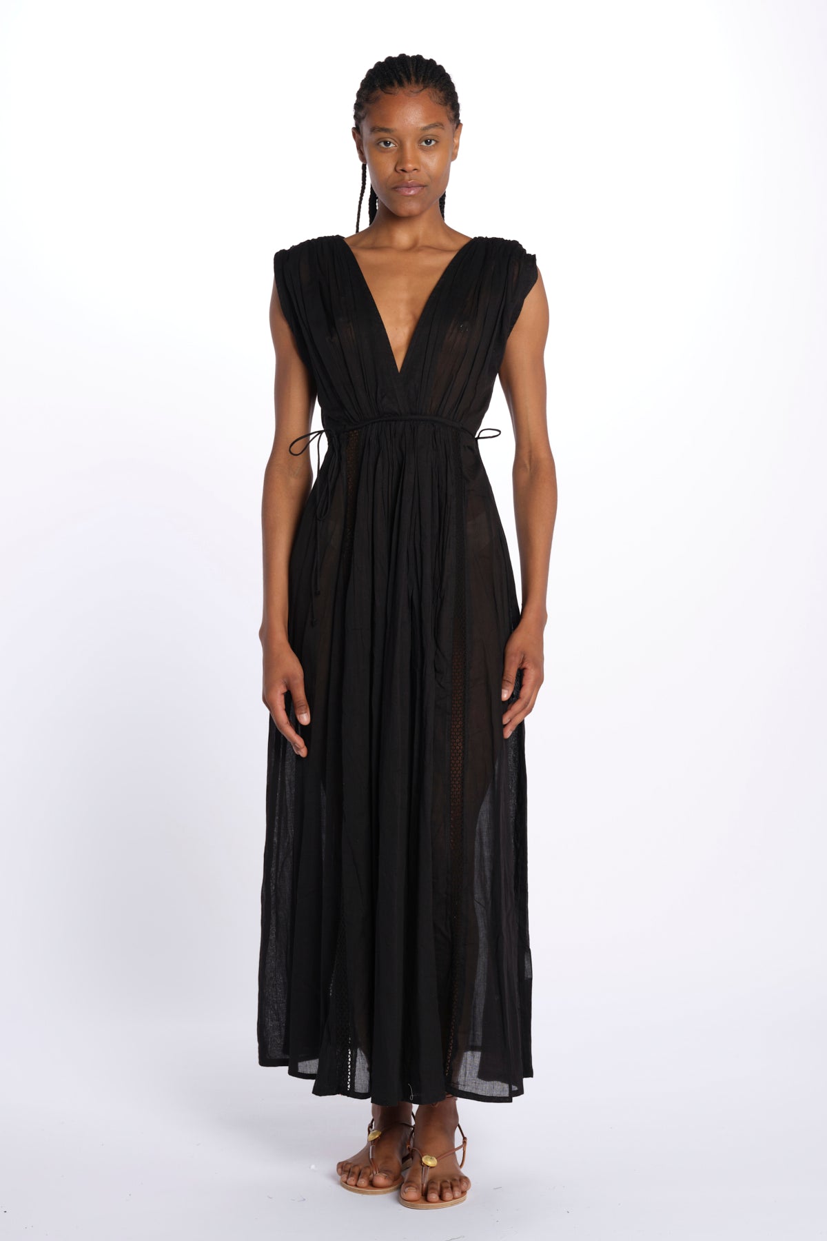 MIKONOS maxi abito con scollo senza maniche MIKONOS NOIR laraethnics 
