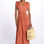MIKONOS maxi abito con scollo senza maniche MIKONOS RUST laraethnics 