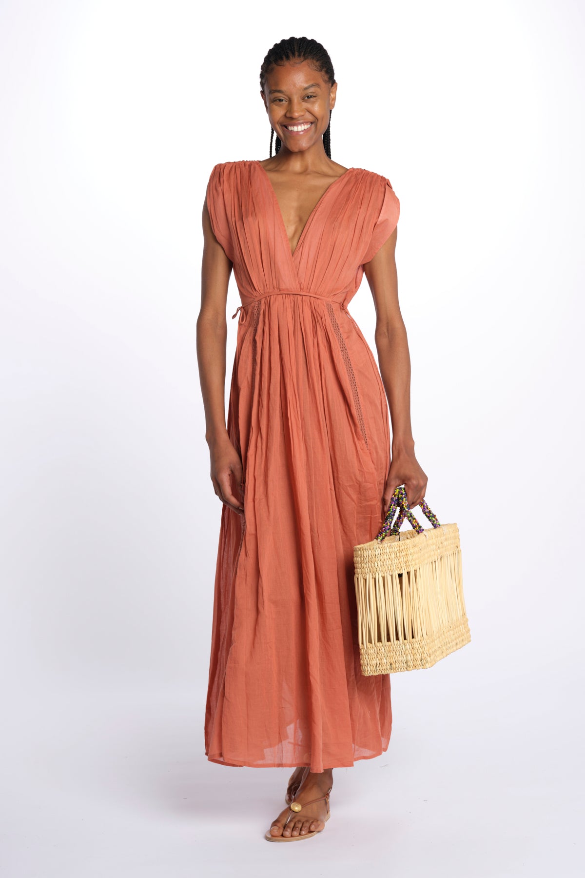 MIKONOS maxi abito con scollo senza maniche MIKONOS RUST laraethnics 