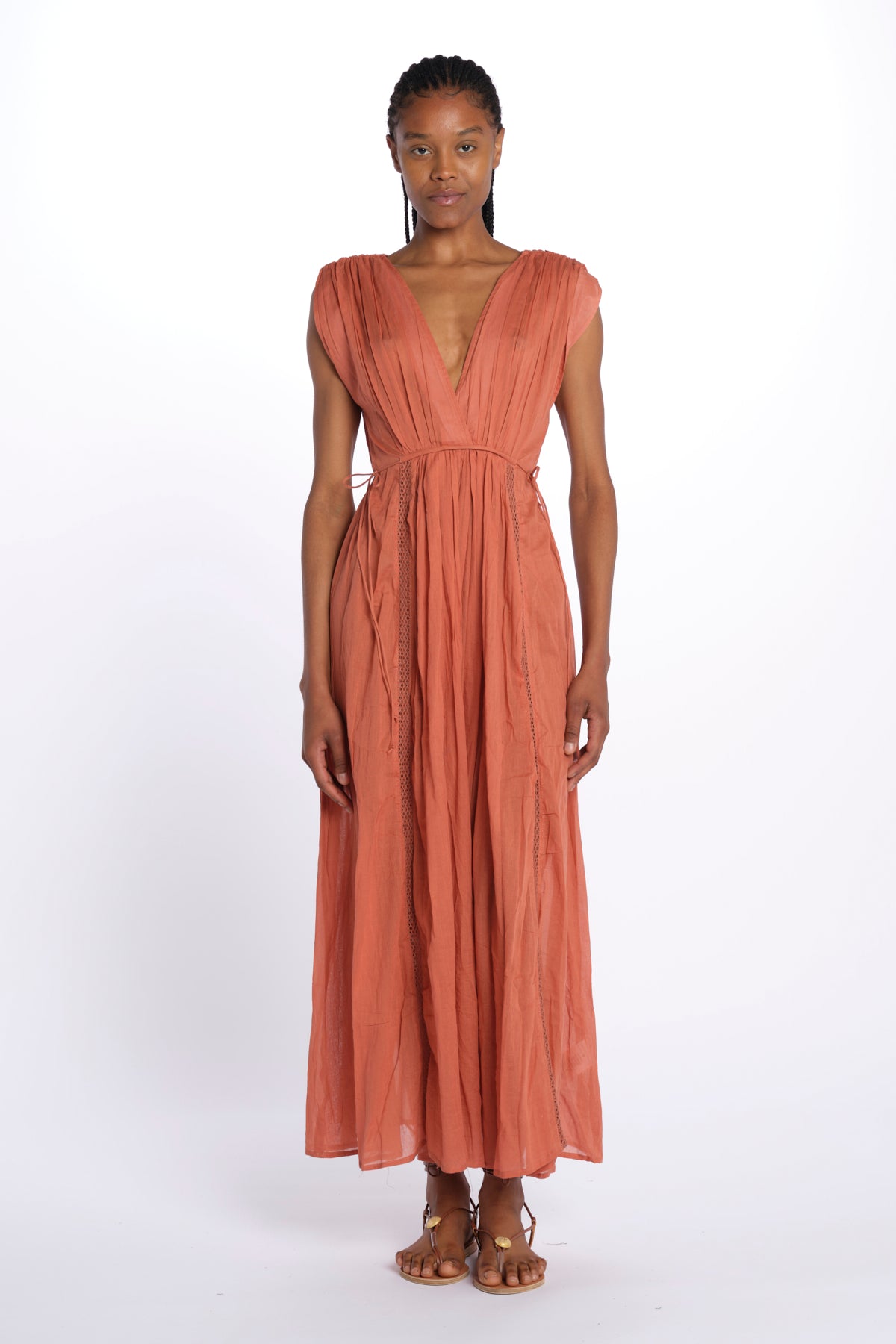 MIKONOS maxi abito con scollo senza maniche MIKONOS RUST laraethnics 