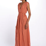 MIKONOS maxi abito con scollo senza maniche MIKONOS RUST laraethnics 