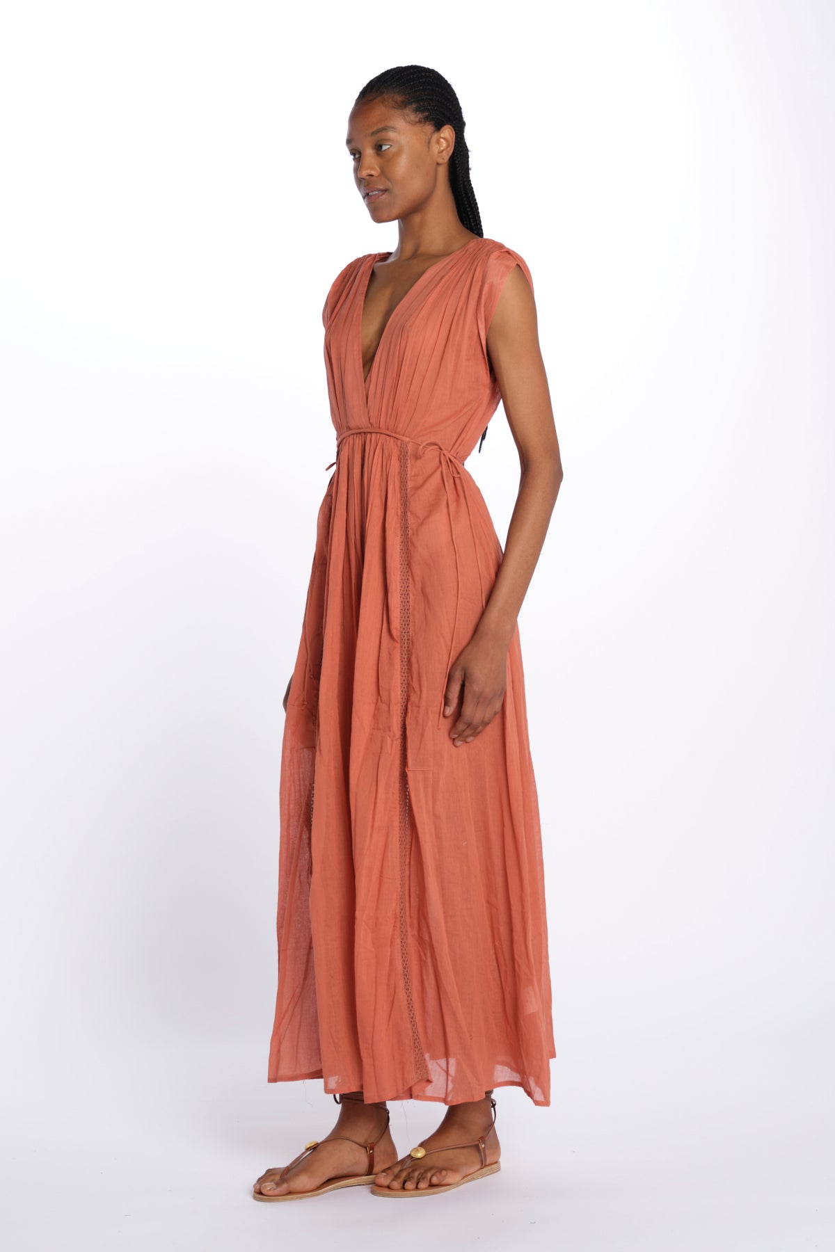 MIKONOS maxi abito con scollo senza maniche MIKONOS RUST laraethnics 