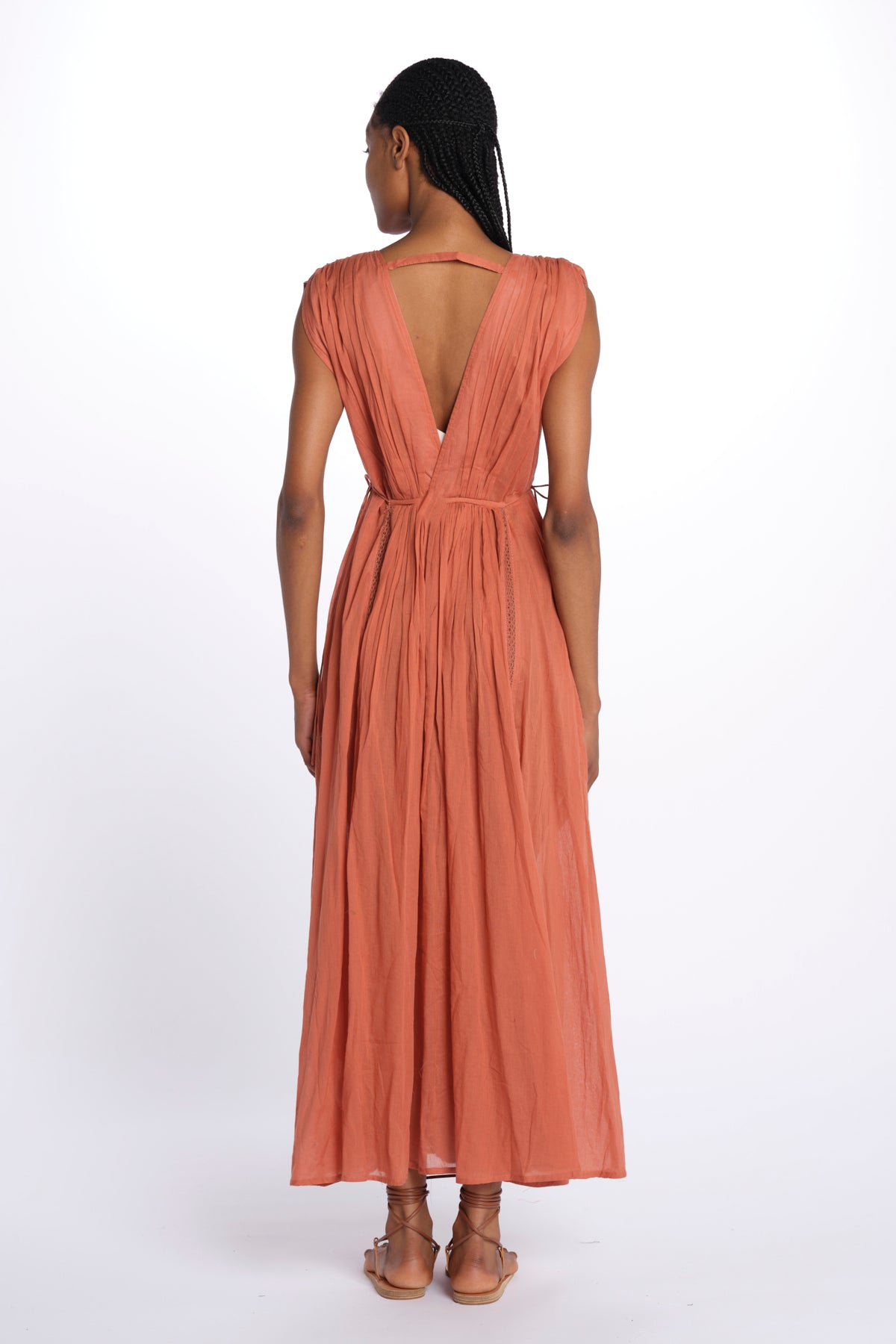 MIKONOS maxi abito con scollo senza maniche MIKONOS RUST laraethnics 