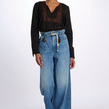 Camicia ricamo centrale BE24329 BLACKDARKBROWN milaura 