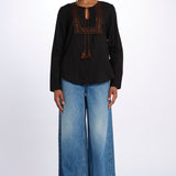 Camicia ricamo centrale BE24329 BLACKDARKBROWN milaura 