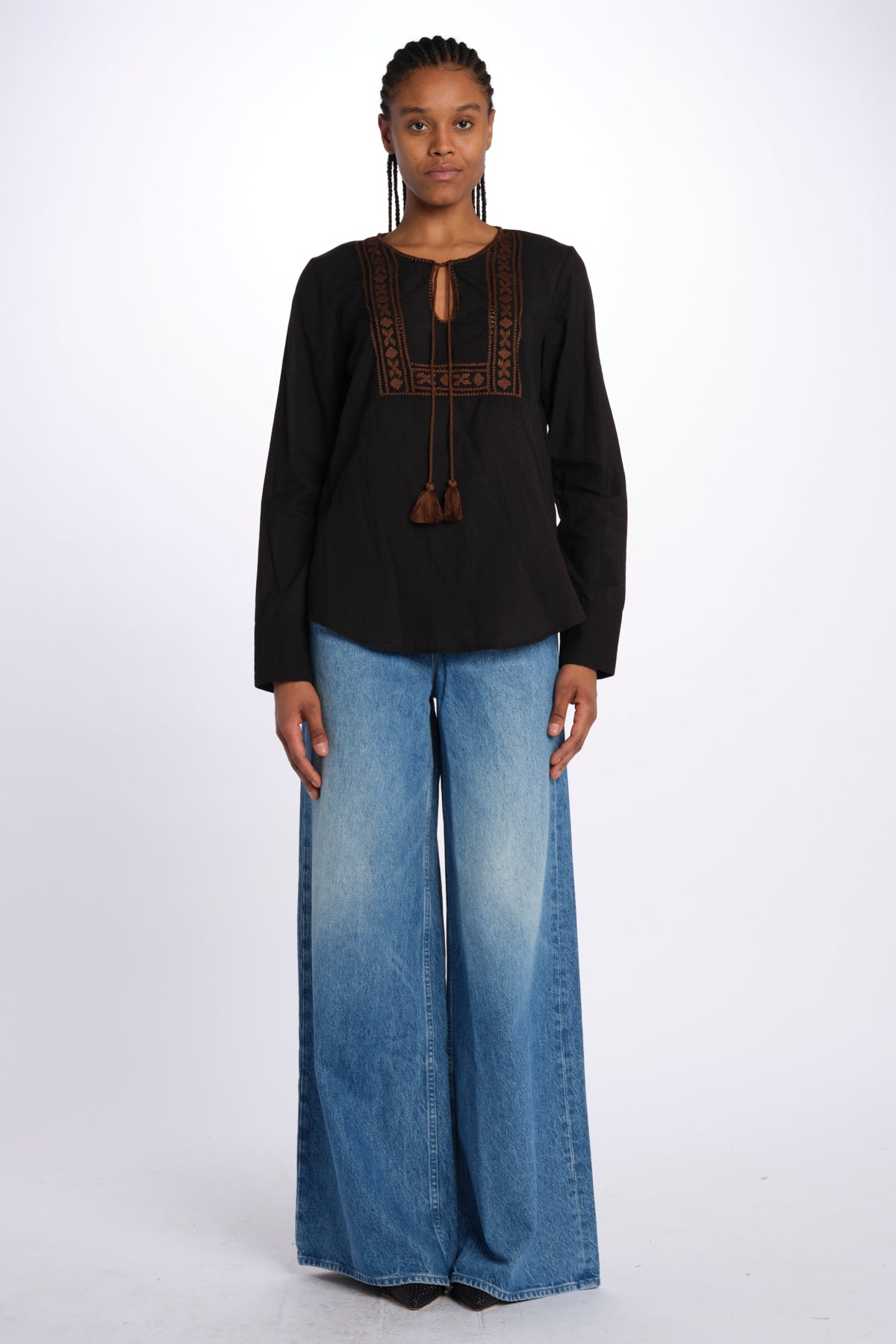 Camicia ricamo centrale BE24329 BLACKDARKBROWN milaura 