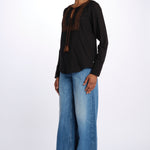 Camicia ricamo centrale BE24329 BLACKDARKBROWN milaura 