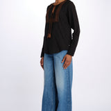 Camicia ricamo centrale BE24329 BLACKDARKBROWN milaura 