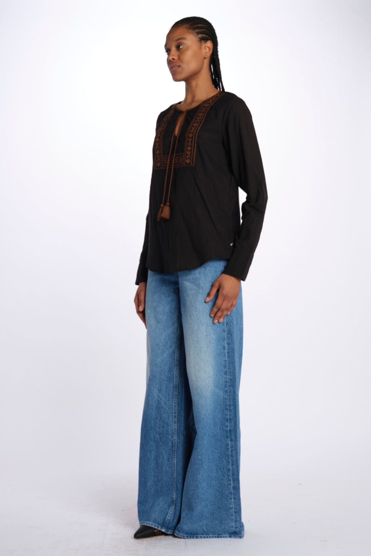 Camicia ricamo centrale BE24329 BLACKDARKBROWN milaura 