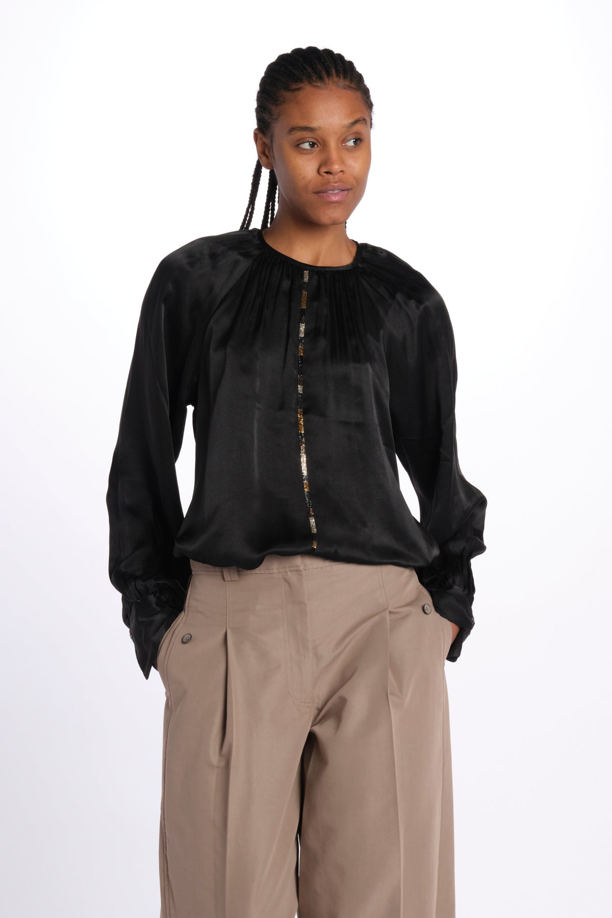 Camicia manica sbuffo CUTWORK BE24499 BLACK milaura 
