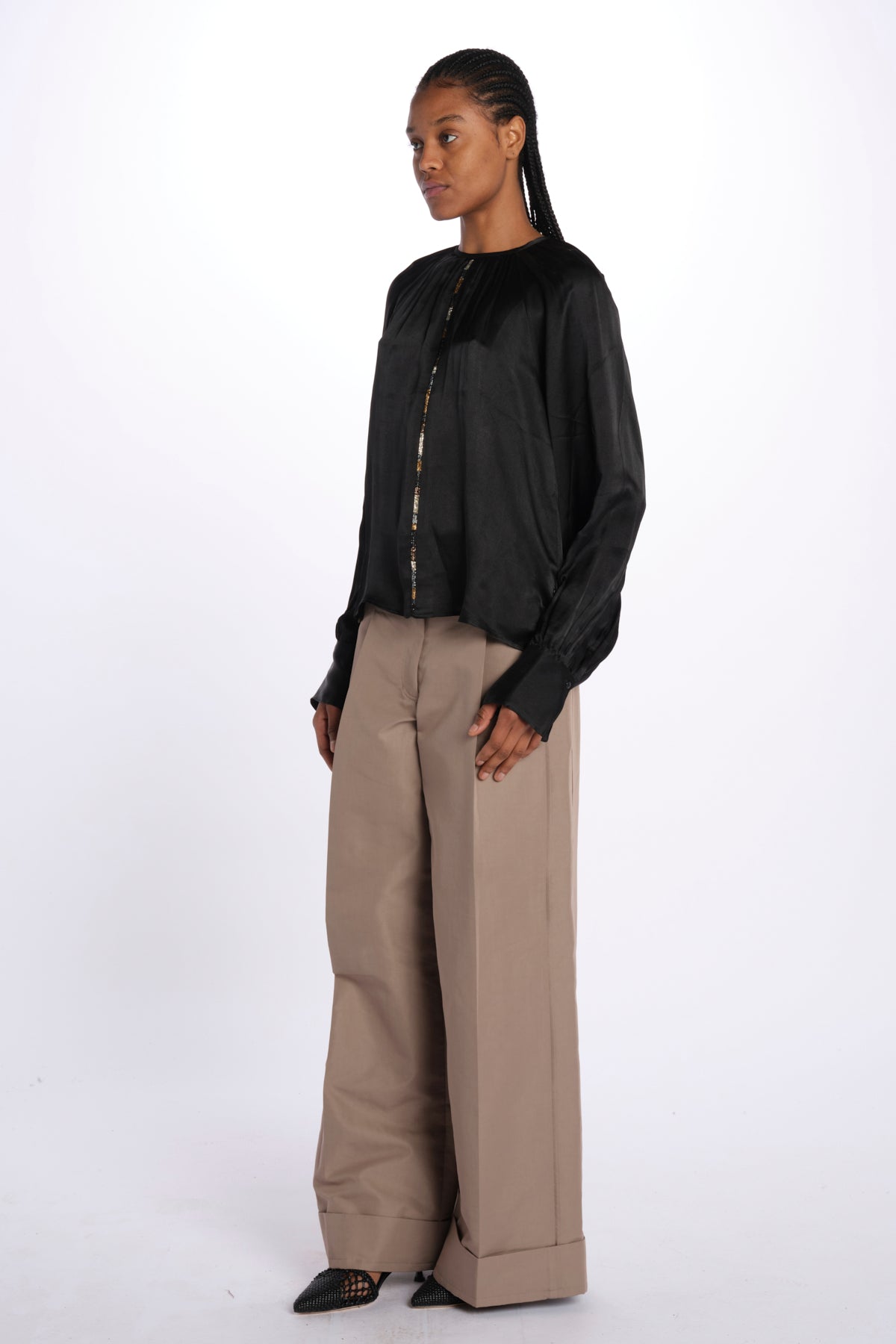 Camicia manica sbuffo CUTWORK BE24499 BLACK milaura 