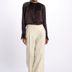 Camicia manica sbuffo CUTWORK BE24499 DARK BROWN milaura 