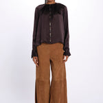 Camicia manica sbuffo CUTWORK BE24499 DARK BROWN milaura 