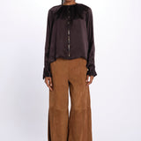 Camicia manica sbuffo CUTWORK BE24499 DARK BROWN milaura 